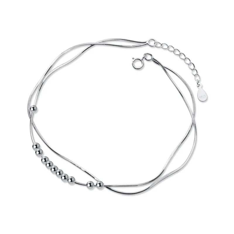 Браслет MIQIAO на ногу женский из серебра 925 пробы украшение Двойная Цепочка в виде