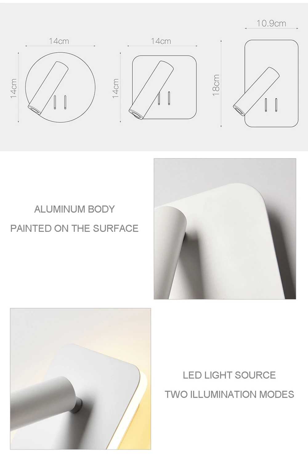 Светодиодный настенный светильник с выключателем 3 Вт точечный 9 задний 350