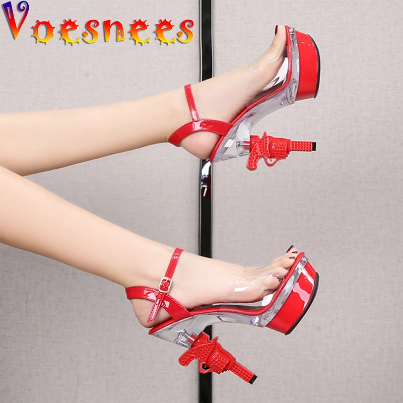 

Women Shoes High Heels Wedding Shoes Bride Summer New Sandals Diamonds Transparent Heels Sandals Women Sexy Pistol Heel 14cm