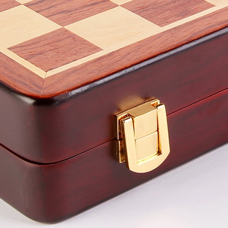 

Magnetic Wooden Chess Set with Storage Folding Chess Board Lockable Case Portable Travel Puzzle Game for Kids Adults