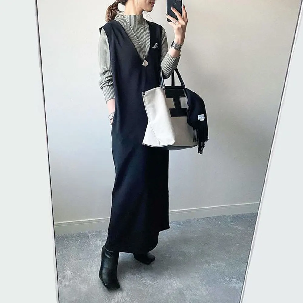 

Женское длинное платье-пуловер без рукавов с V-образным вырезом и глубоким V-образным вырезом