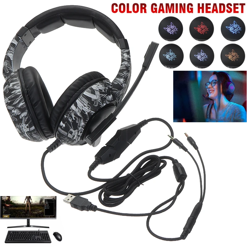 

For PC Laptop 1pc Camouflage K19 Gaming Headset Deep Bass Stereo Headphone With 3.5mm Audio Jack Splitter Cable Mayitr
