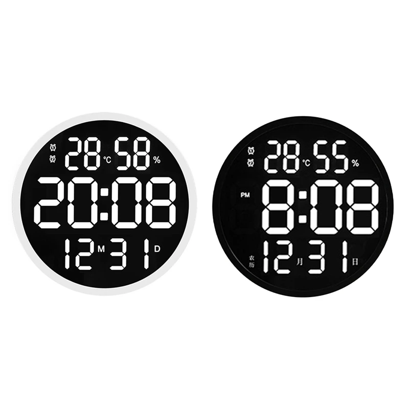 

12 Inch LED Number Digital Wall Clock Temperature and Humidity Electronic Clock Modern Design Decoration Eu Plug
