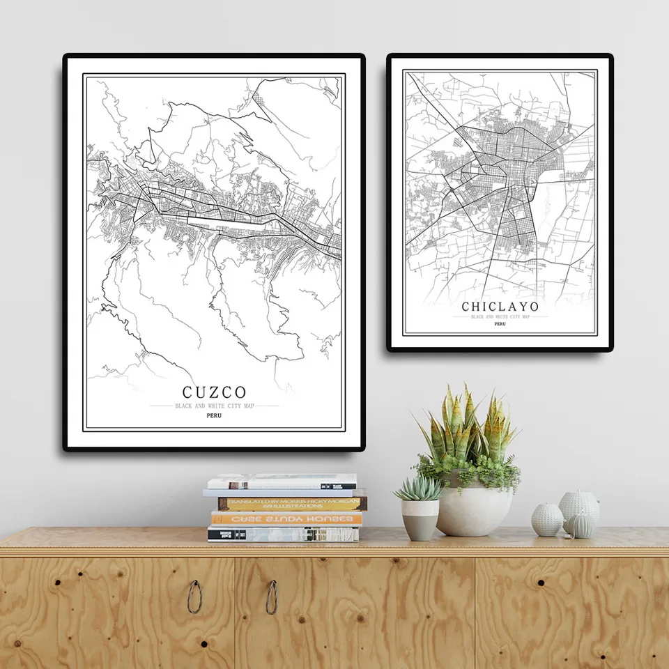 Перу креативная Карта города Лима Абстрактная Картина на холсте Черно-белая
