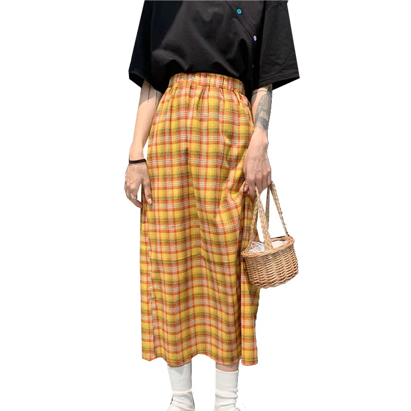 

Half Length Plaid Skirt Women High Waist A-Line Skirts Spring Autumn Fashion Ladies Student Plaid Skirt Casual Mid-length Skirts