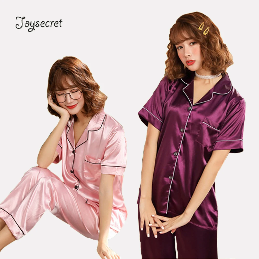 

Women Pajama Sets Silk Satin Pyjamas Short-Sleeved Home Suit Sleepwear Spring Summer Homewear Pijama Plus Size M-5XL
