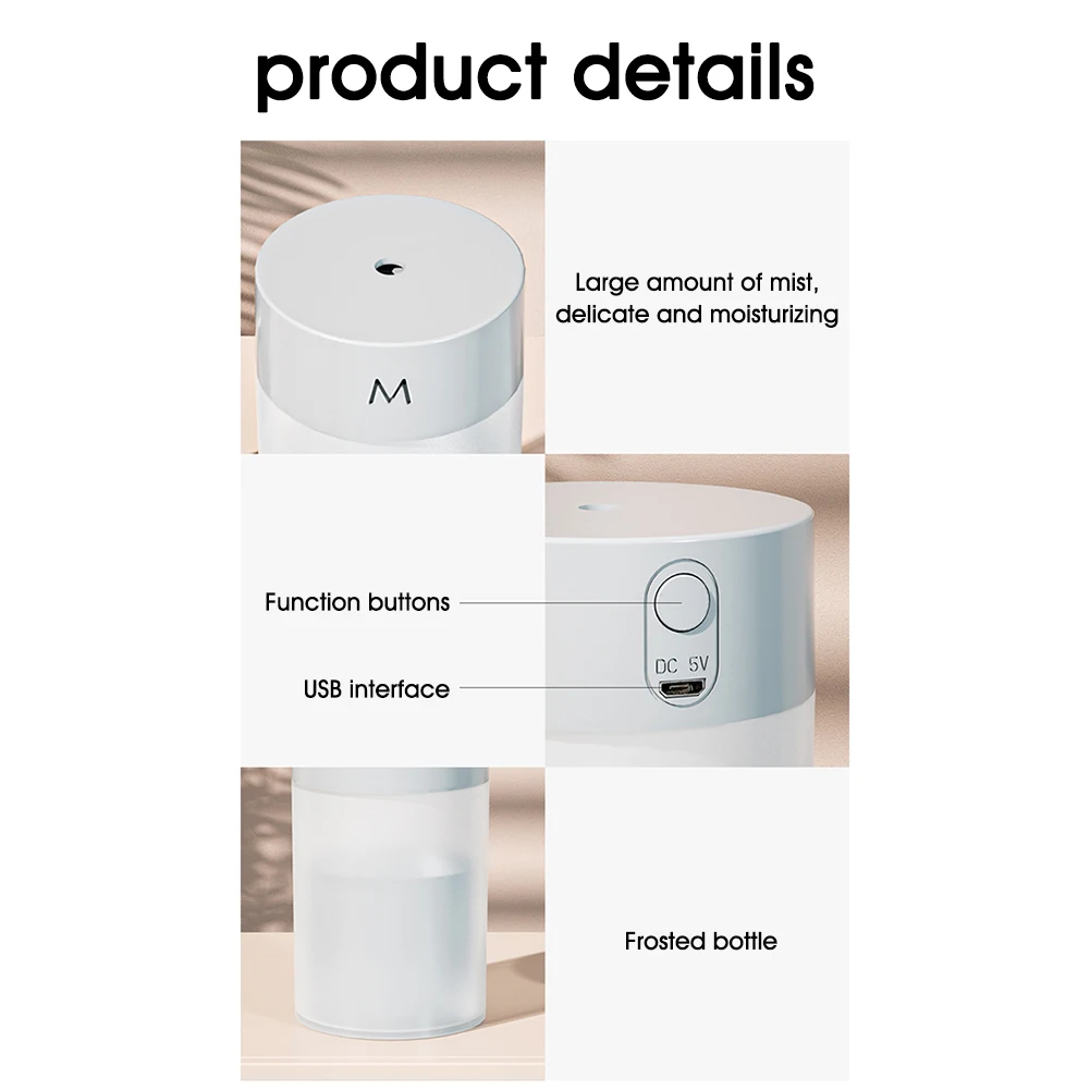

Air humidifier, Ultrasonic Aromatherapy Diffuser, Portable Mini Aromatherapy Sprayer, USB Essential Oil Atomizer, LED Lamp Home