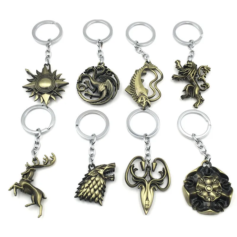 Wholesale 20pc/lot Movie Season 8 Thrones Keychain House Stark Wolf Head Badge Pendant Key Chains Keyring Souvenir Accessories
