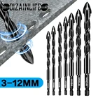 Набор сверл для плитки с коробкой, комплект из 3-12 мм крестообразных шестигранных насадок для открывания отверстий в стекле, керамике, бетоне, кирпичном корпусе, из твердого сплава, с треугольными насадками