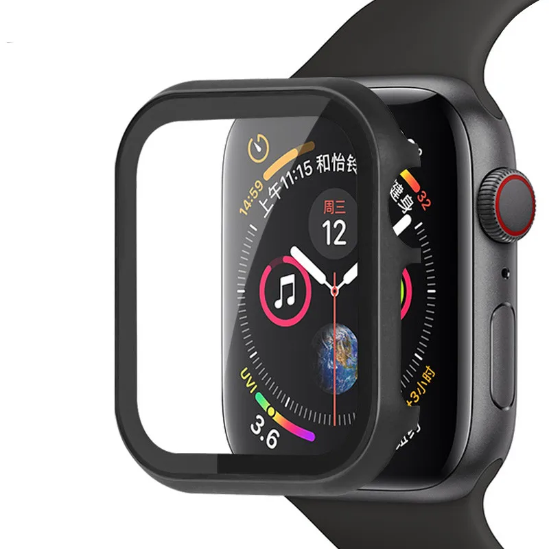 Стекло + рамка чехол для Apple Watch 6 se 5 4 3 44 мм 42 iwatch band 40 38 металлический бампер Защита