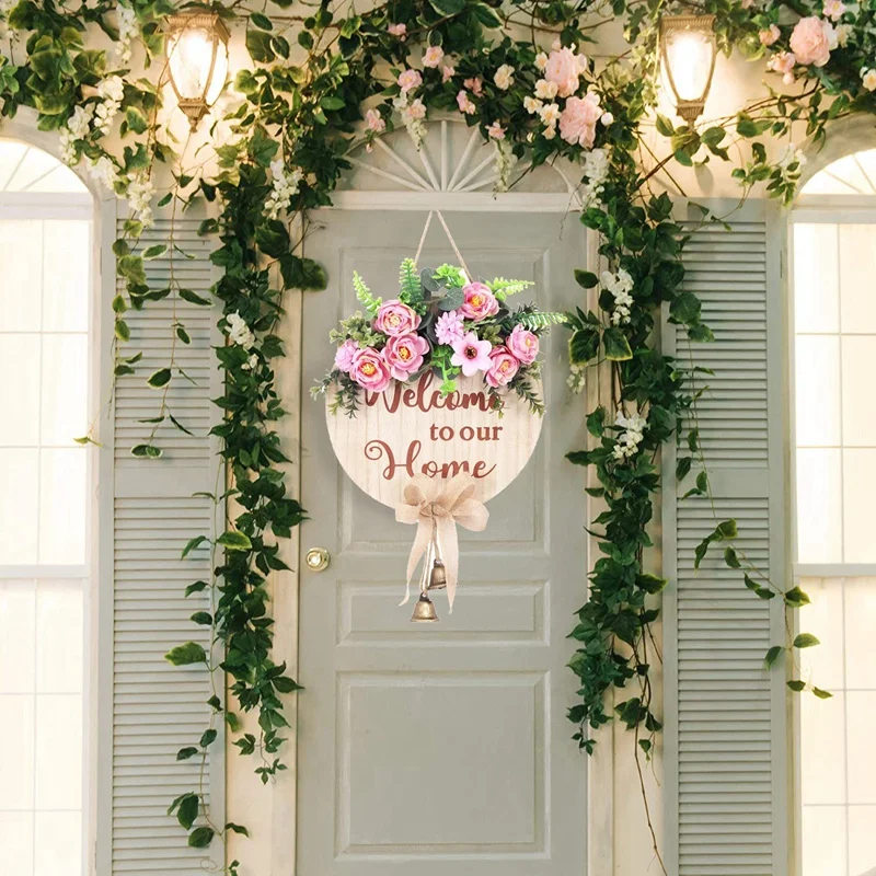 Country Style Hello Wreath Front Door Decorative Plate Round Welcome Wooden Listing House Number Craft Decoration | Дом и сад