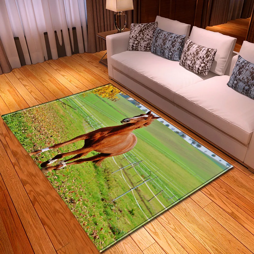 

Ins Oil Painting Living Room Area Rug Home Decor Bedroom Rug Room Horse Printed Floormat Dining Room Mats Parlor Carpet