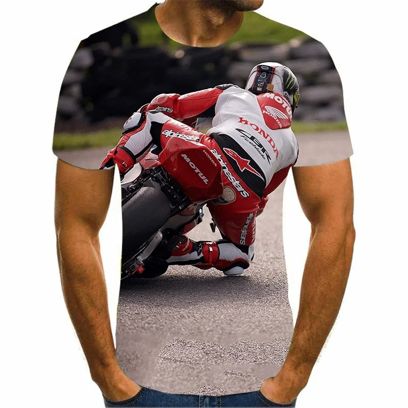 

Punk style 3D graphics motorcycle racing T-shirt, men's, streetwear, summer 2021 T-shirt shirt