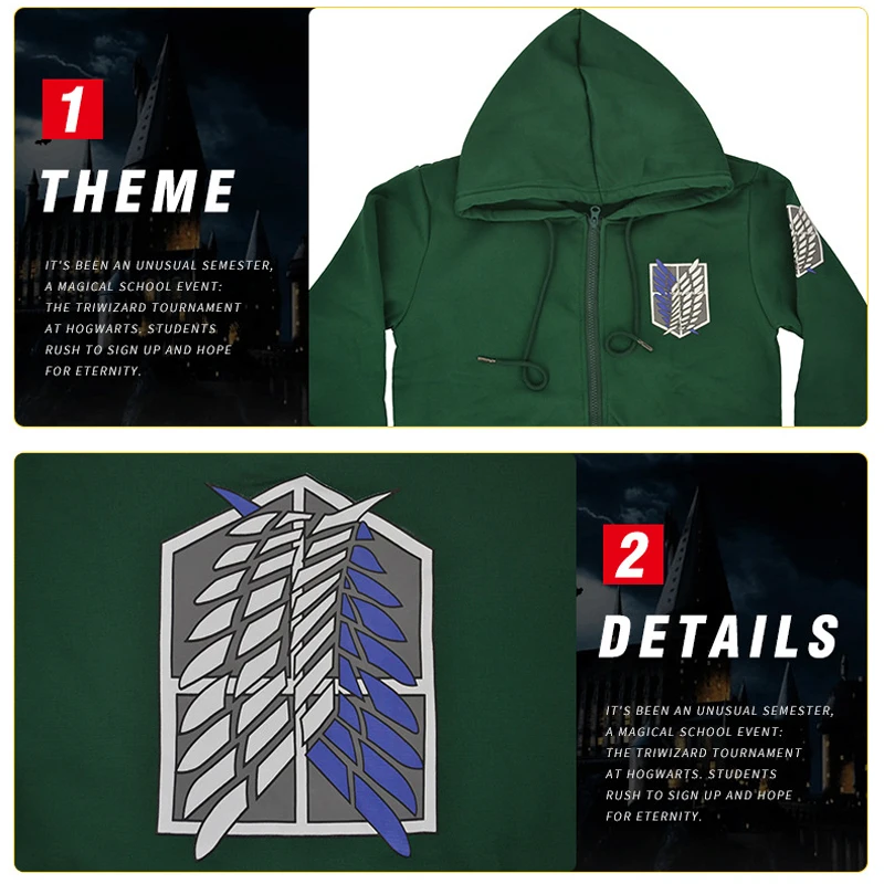 Аниме Атака Титанов унисекс зеленый костюм косплей/черный худи с эмблемой