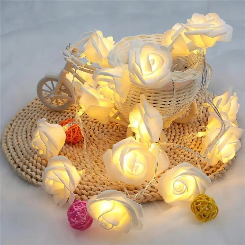 

Rose Light String USB Charging 40pcs Rose LED String Lights Battery Box Simulated Rose Light String With Warm White Light