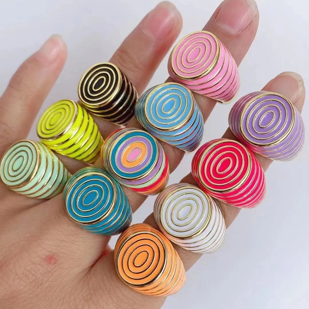 

Женское позолоченное кольцо с эмалью, разноцветное Открытое кольцо карамельных цветов, регулируемый размер, 10 шт.