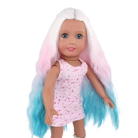 muziwig 18 inch american dolls hair wig doll accessories long wavy curly white pink blue heat resist doll wigs for diy dolls