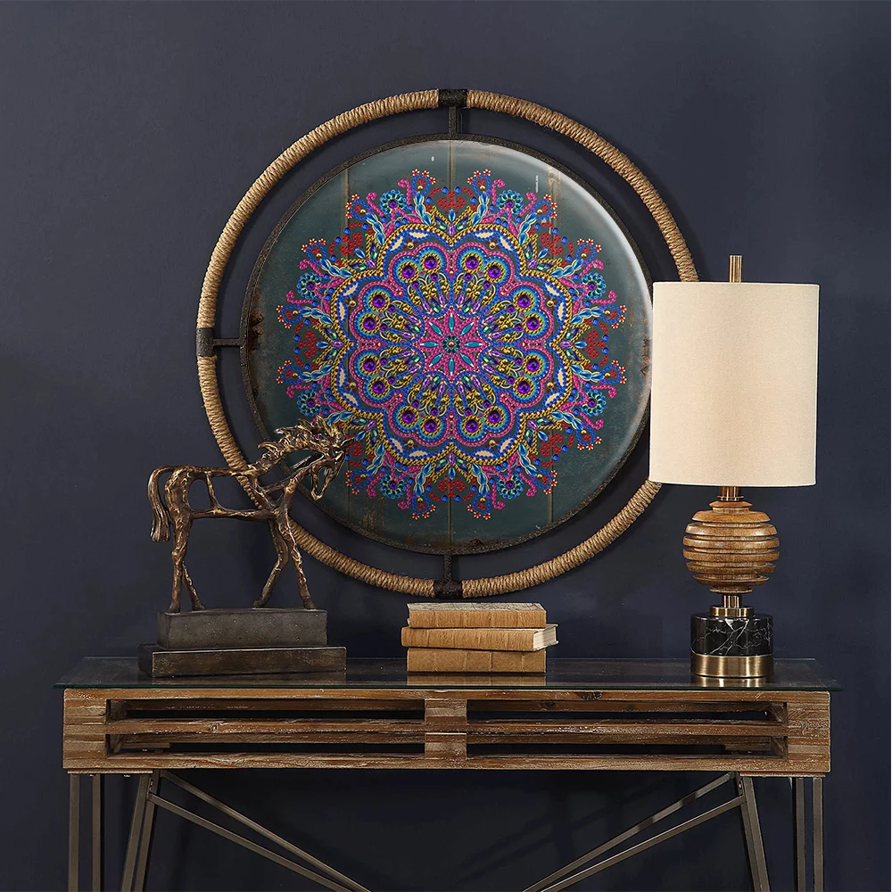

Retro Signboard Tin Signs Mandala 5D Diamond Painting Set Diamond Embroidery Cross Stitch Round Plate Cafe Bar Pub Wall Decor