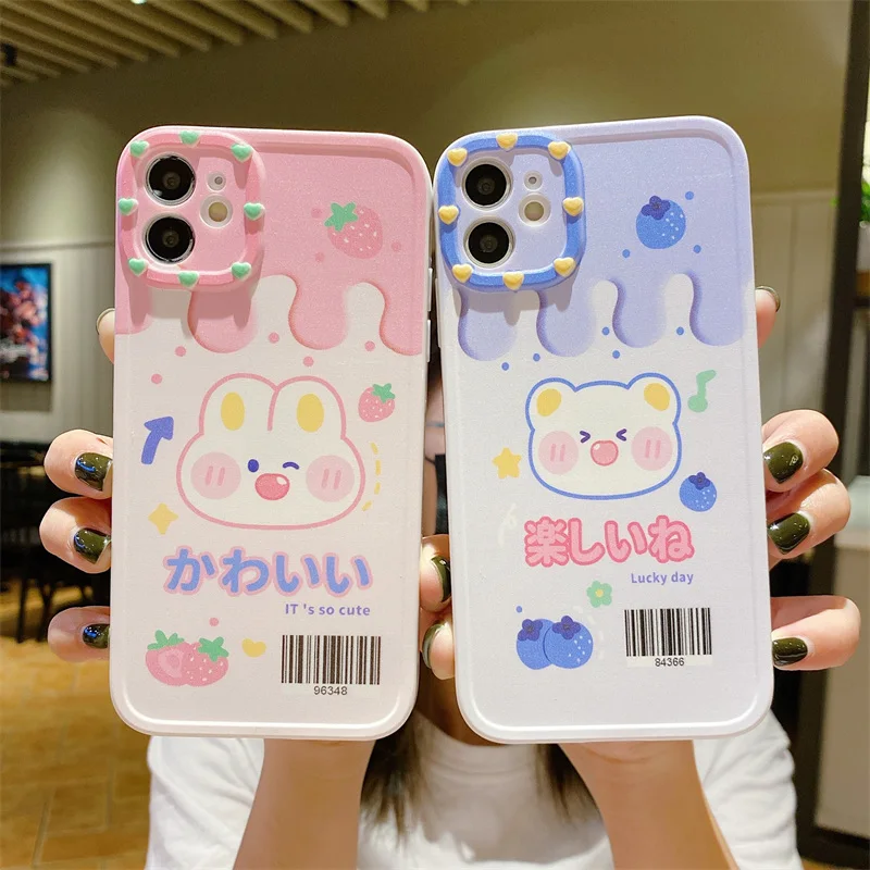 Мягкий чехол Kawaii с клубничным кроликом и милым медведем для OPPO A53 A31 A9 A5 2020 A52 A3S A15