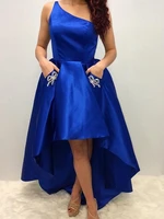 new royal blue beading asymmetry one shoulder prom dresses twinkly 2020 high low formal long evening party gowns homecoming