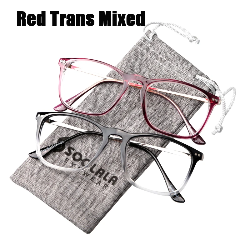 Red Trans Mix SOOLALA, большие размеры, женские, мужские, полная оправа, стекло для чтения, большие, прозрачные линзы, оправа для глаз, стекло для чтения+ 0,5, 1,5, 2,5, 4,0 - Цвет оправы: Red Trans Mix