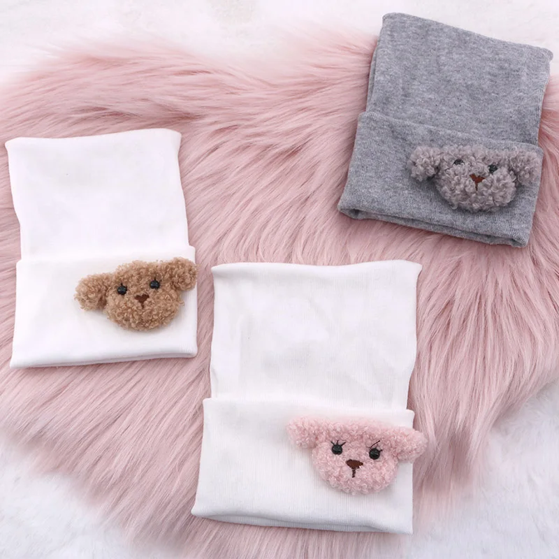 Cute Teddy Bear Baby Hospital hats For Newborn Baby Girls Boys Soft White Cotton Knit hat and Caps for kids childs Dropshipping