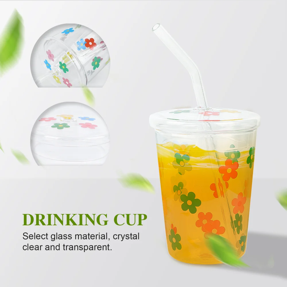 

1pc Straw Cups Flower Patter Water Cup Glass Cups Beverage Cup Drinking Cup