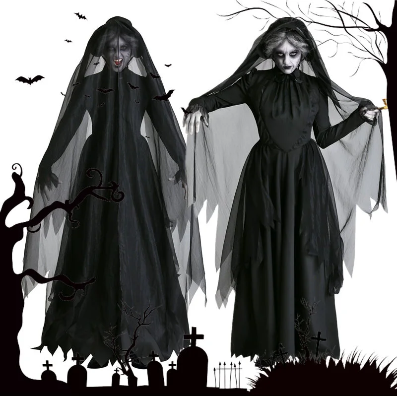 Women Halloween Grim Reaper Witch Demon Vampire Cosplay Costumes Uniforms Long Dress Black Skirt Prom Party Stage Outfits Cloak |