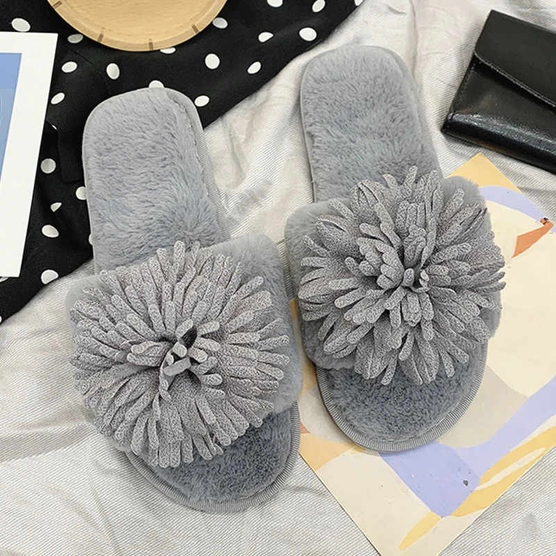Домашние плюшевые женские шлепанцы однотонная нескользящая обувь для дома на