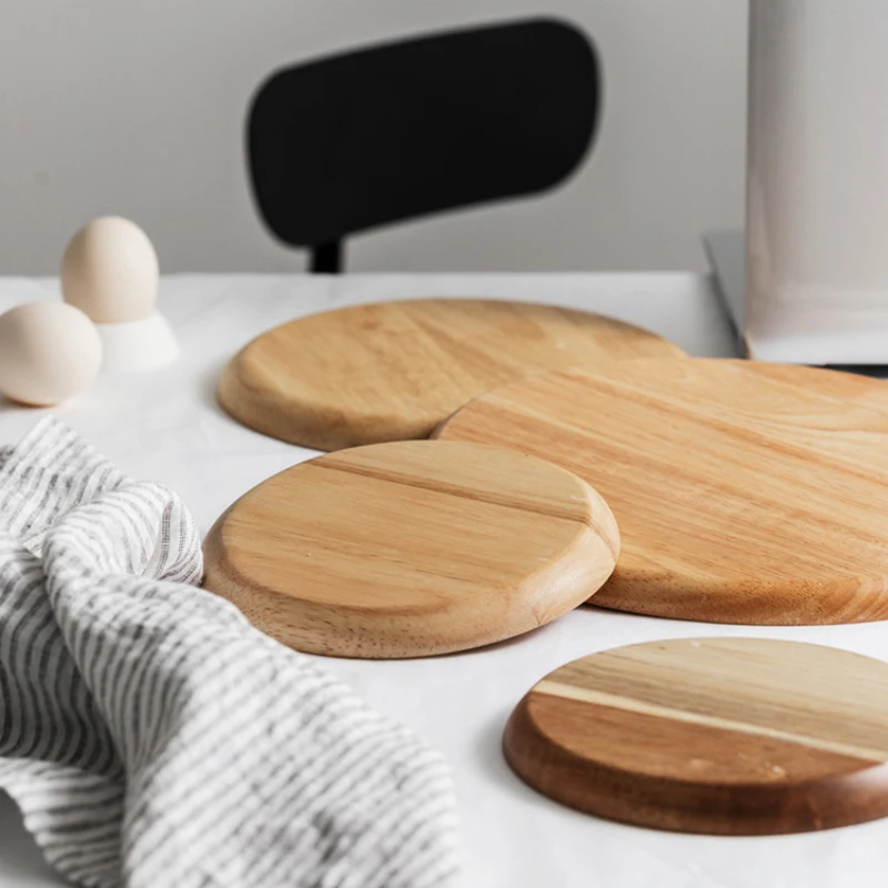 

Rubber Wood Round Dessert Serving Tray Wooden Saucer Acacia Wood Breakfast Dishe Refreshment Plate Kitchen Dinner Party Supplies