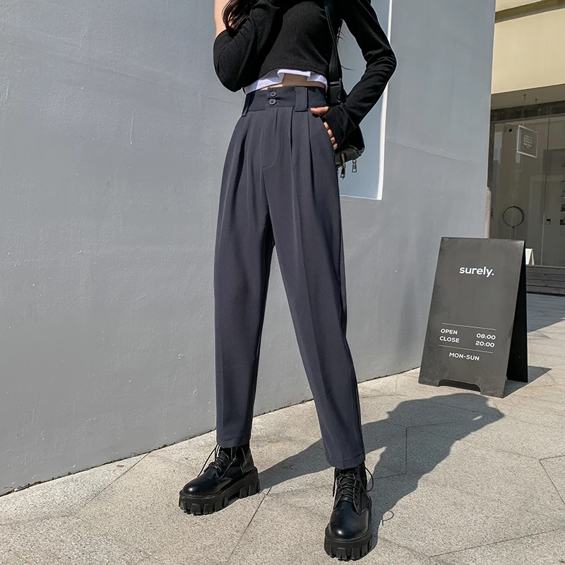 

Solid Color Black Suit Straight Turnip Haroun Female High Waist Pants Woman Spring Autumn For Women'S Clothing Panty 2021