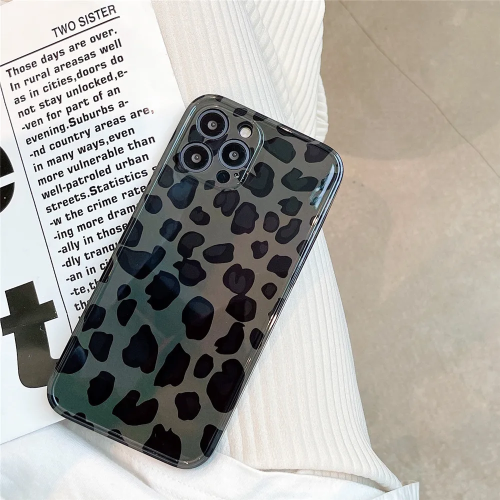 

INS Green Leopard Print Cartoon Phone Case For iPhone 13 12 11 PRO MAX XS X XR 7 8 PLUS Silicone Soft Protective Cover Shell