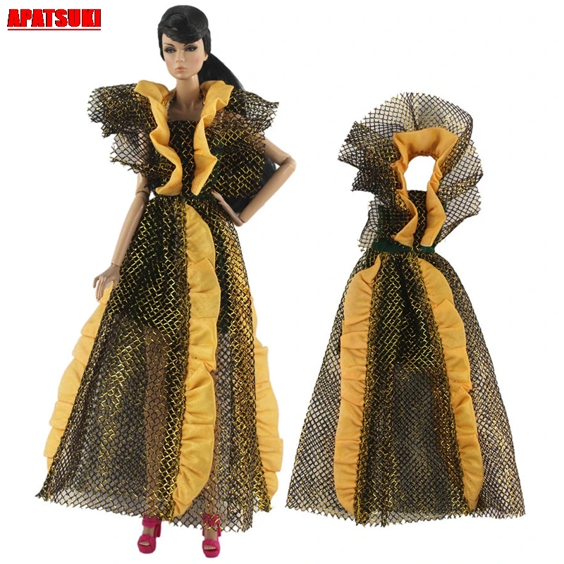 Золотые наряды платье для куклы Барби одежда Платья вечерние Одежда 1/6 шарнирных