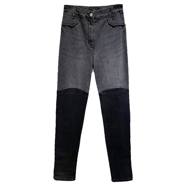 

[EAM] High Waist Blue Black Contrast Color Denim Trousers New Loose Fit Pants Women Fashion Tide Spring Autumn 2021 1DD4191