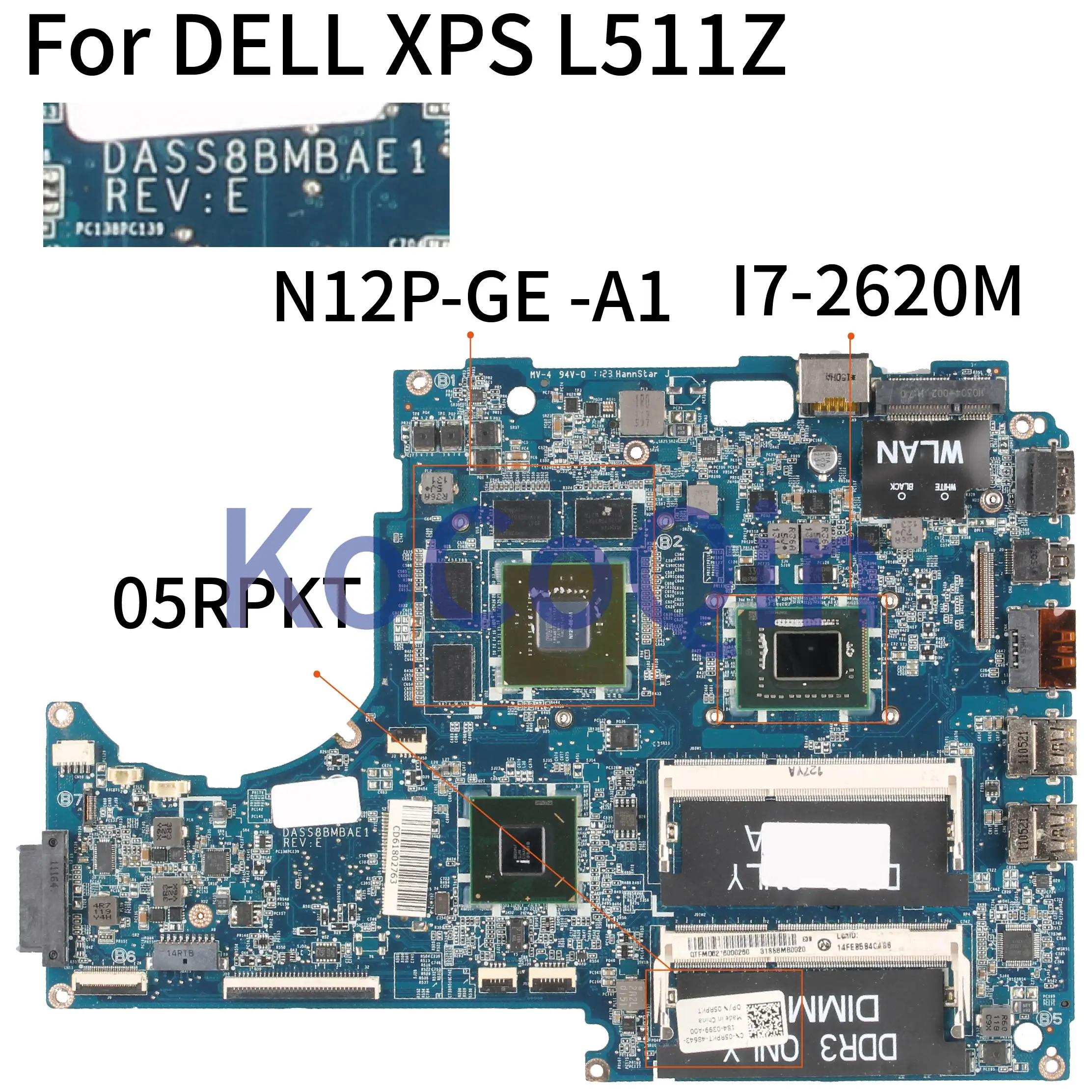 KoCoQin материнская плата для ноутбука DELL XPS 15 L511Z I7 2620M CN 05RPKT DASS8BMBAE0|Материнские платы