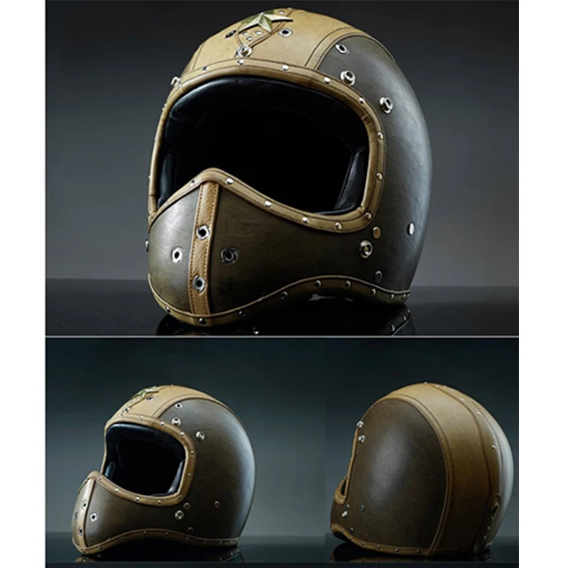 Новинка 2019 мотоциклетный шлем кожаный черный на все лицо оборудование для