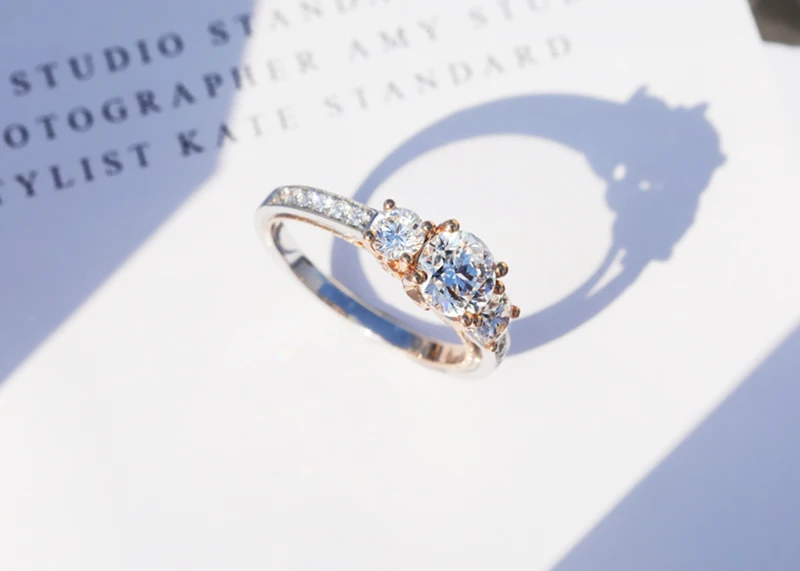 AULEEZE 14k кольцо из белого розового золота Три камня дизайн D Цвет 1 карат муассанит обручальные Обручальные кольца для женщин
