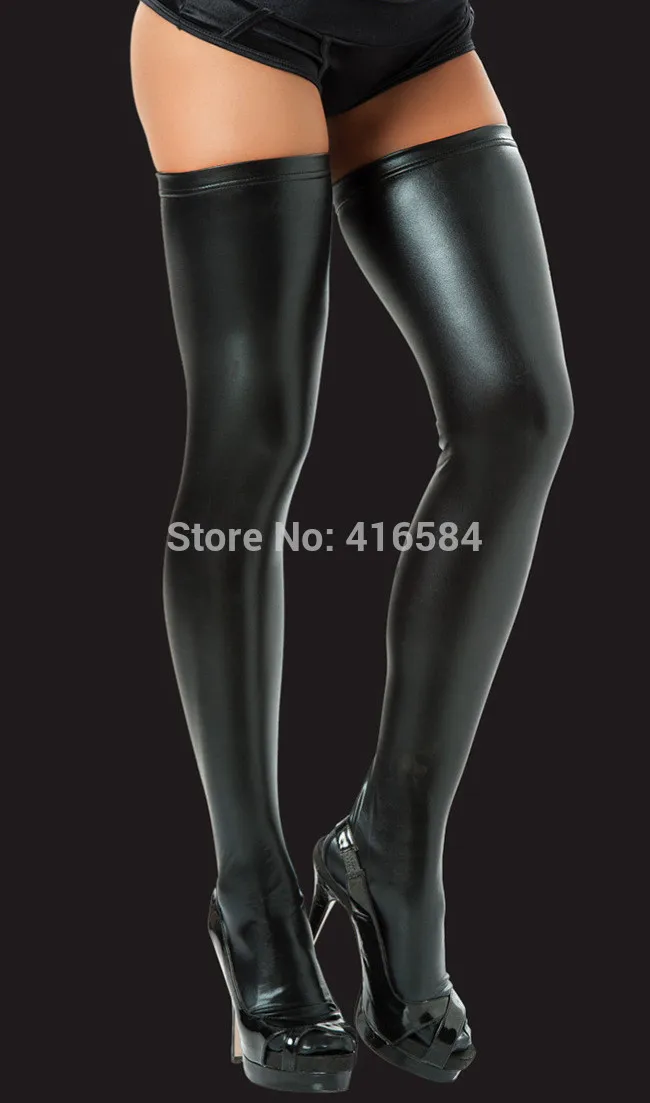 Пикантные кожаные чулки металлический блестящий красный/черный/серебристый