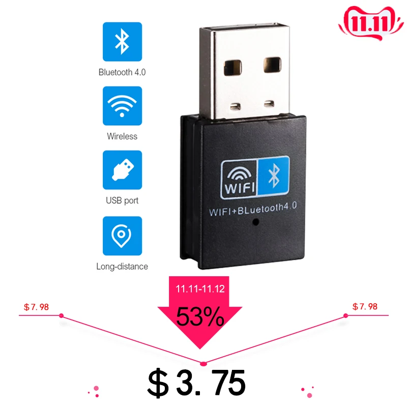 Беспроводной USB Wi Fi адаптер Bluetooth 4 0 150 Мбит/с 2 ГГц мини WiFi антенна компьютер