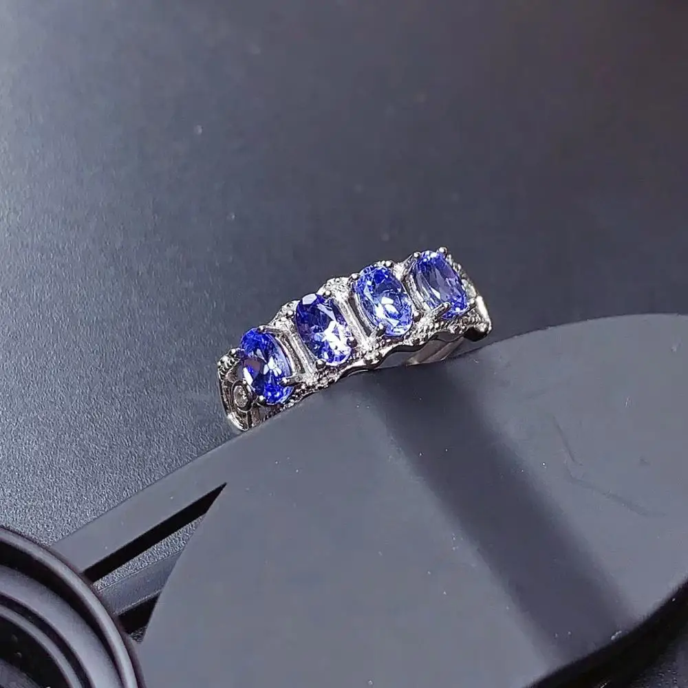 Luxurious width big Row Natural blue tanzanite gem ring S925 silver natural gemstone girl women party gift fine jewelry | Украшения и