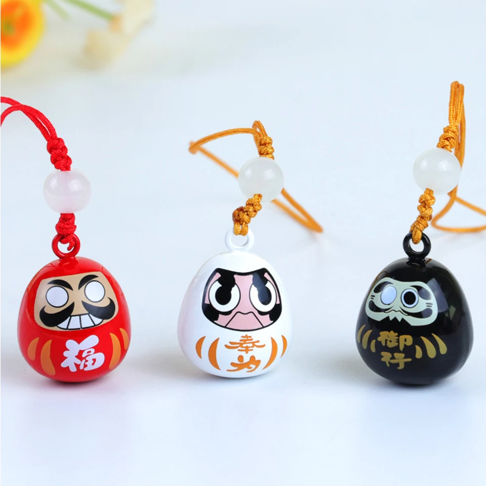 

Cute Japanese Daruma Fully Enclosed Water Sound Bells Phone Strap Car Key Bag Pray Pendant Keychains Couples Smartphone Charms