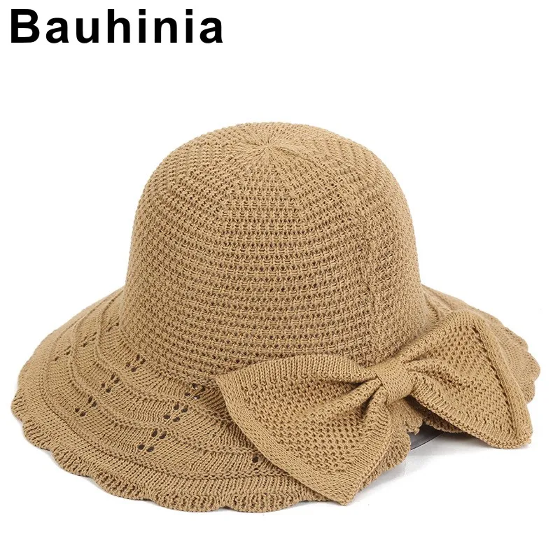 

Bauhinia brand bow female hat fashion sun hat dome hat seaside knitted sunscreen open sun hat straw hat