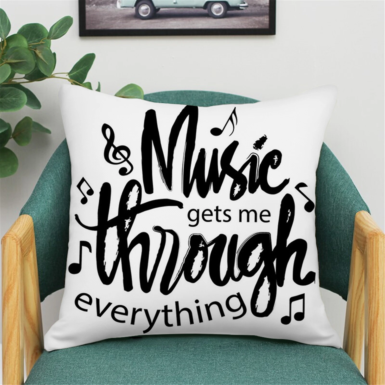 

Cartoon Music Print Throw Pillows Letter Flower Decorative Pillow Covers For Bed Sofa Chair Car Seat Cushion Cover Almofada