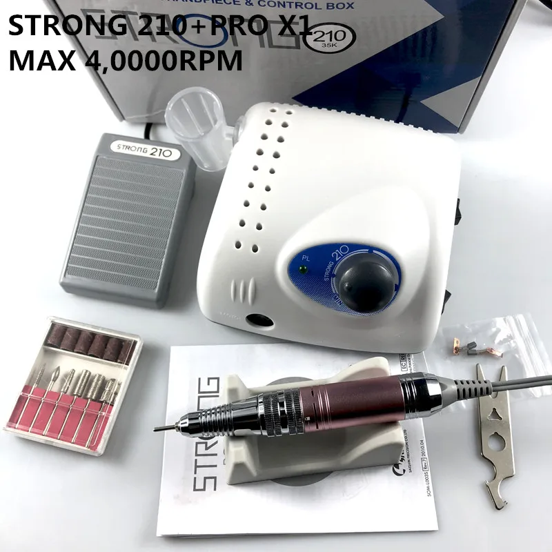 2019 NEW 65W 40000RPM Electric Nail Drill Machine Strong 210 Model PRO X1 Handpiece Manicure Pedicure Nail File Bit