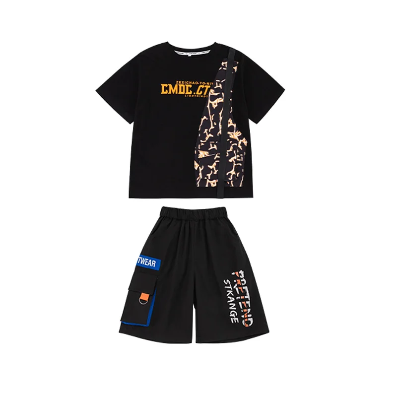 Черный костюм в стиле хип-хоп для летних уличных танцев детский бега праздничная