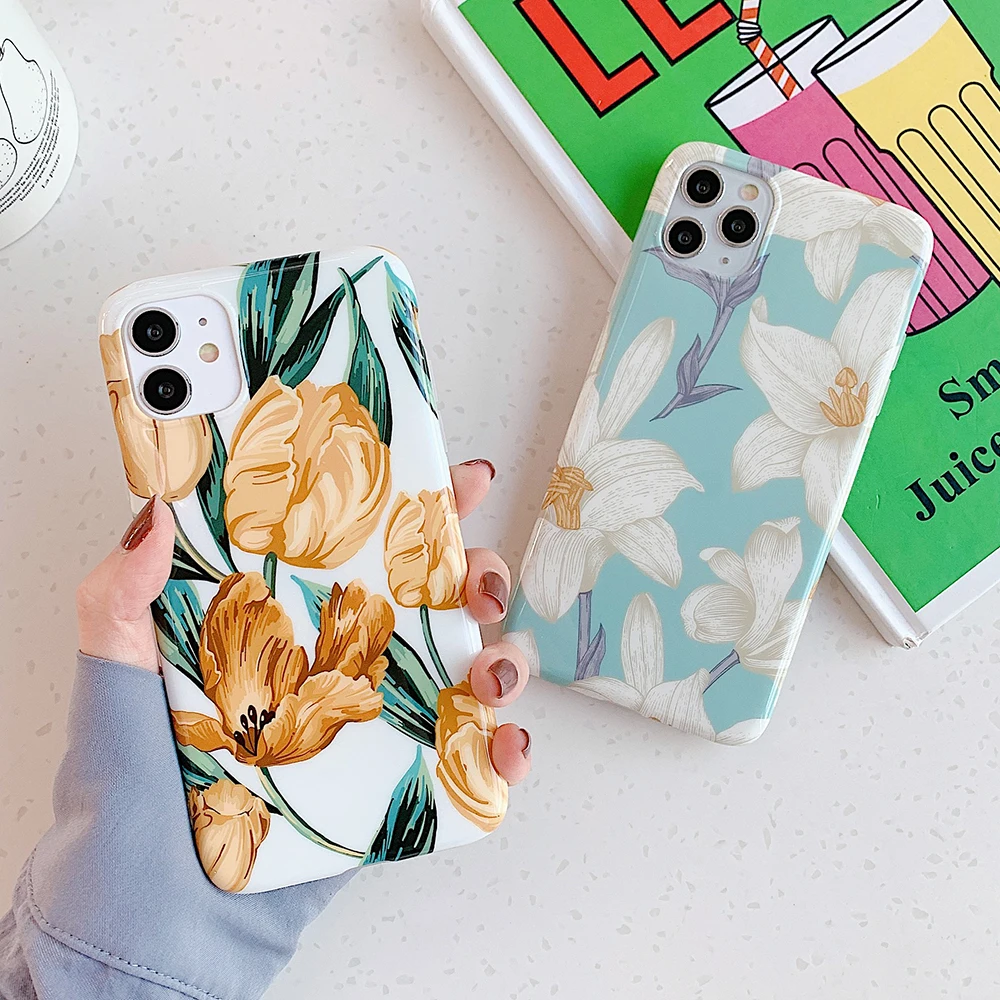 Чехол-подставка для телефона в стиле ретро с акварельным цветком и кольцом iPhone 12