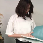 Футболка женская хлопковая оверсайз, базовая однотонная Повседневная Свободная рубашка в стиле Харадзюку, топ с круглым вырезом в Корейском стиле, на лето