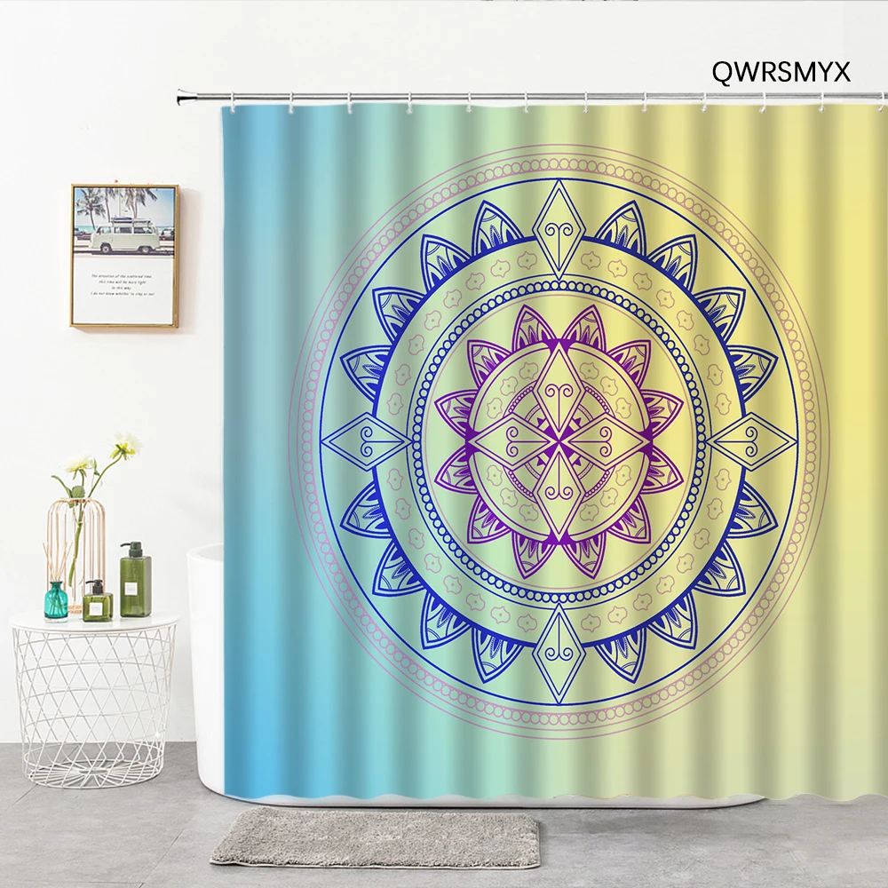 

3D Geometric Yoga Lotus Silhouette Mandala Shower Curtains Fabric Bathtub Screen For Bathroom Home Decor Wall Bathroom Products