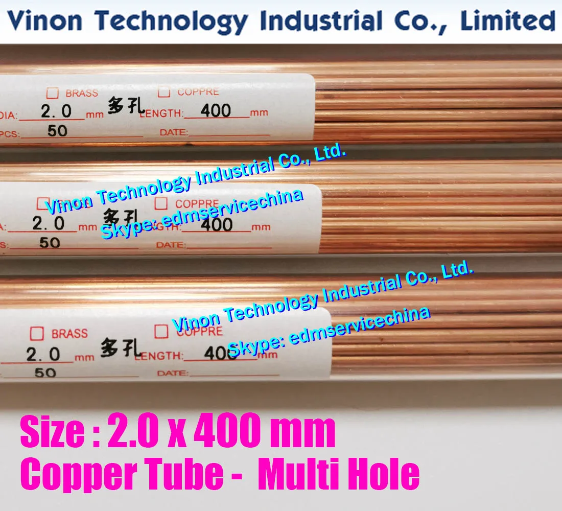 

(50PCS/LOT) 2.0x400mm Copper Tube Multihole, Copper EDM Tubing Electrode MultiChannel Dia. 2.0mm Length 400mm for Superdrill EDM