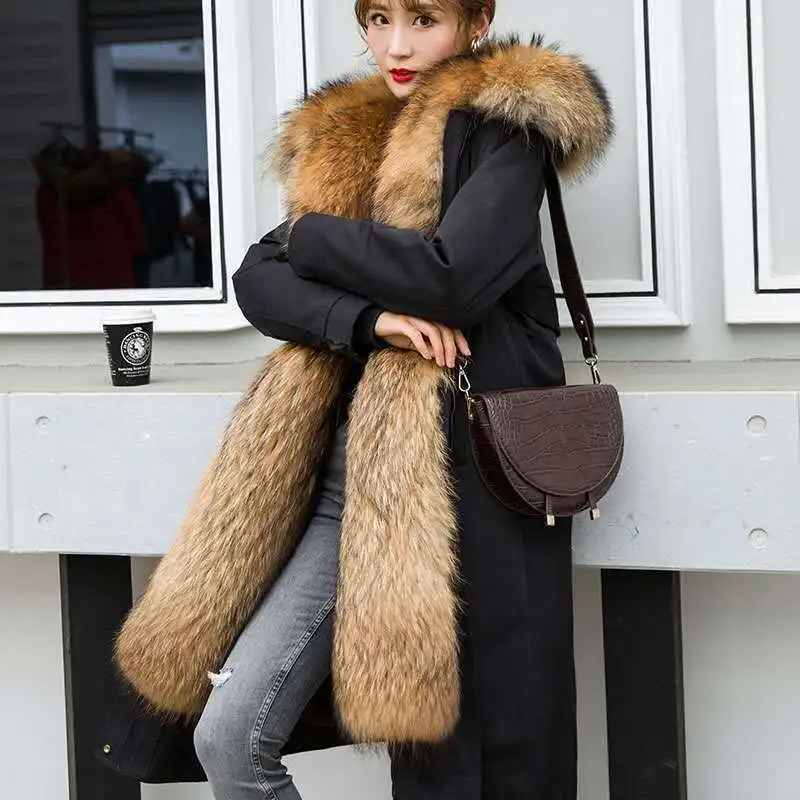 Fashion women's rabbit fur lining maternity winter jacket natural fox fur collar hooded long pregnant women plus size parka coat enlarge